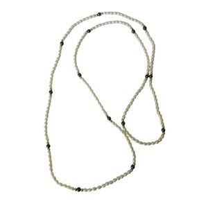 Freshwater Rice Pearl Necklace & Sterling‎ Onyx Bead 36" Continuous Necklace